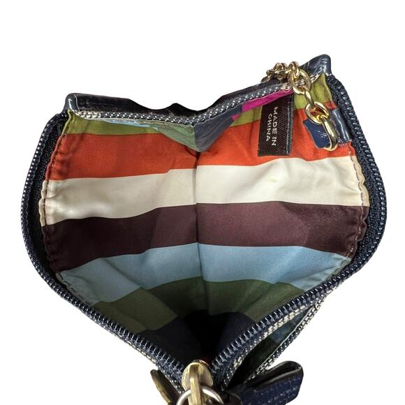 COACH Legacy Stripe Denim Mini Skinny ID Case Card Wallet Keychain Blue Leather - Picture 9 of 12